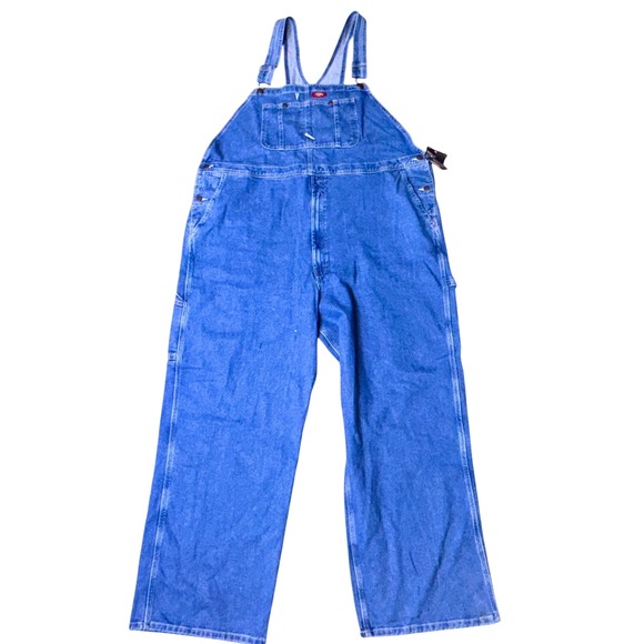 Dickies Indigo Bib Overalls Men's 48x32 Denim Workwear Carpenter Triple Stitch - Picture 1 of 9